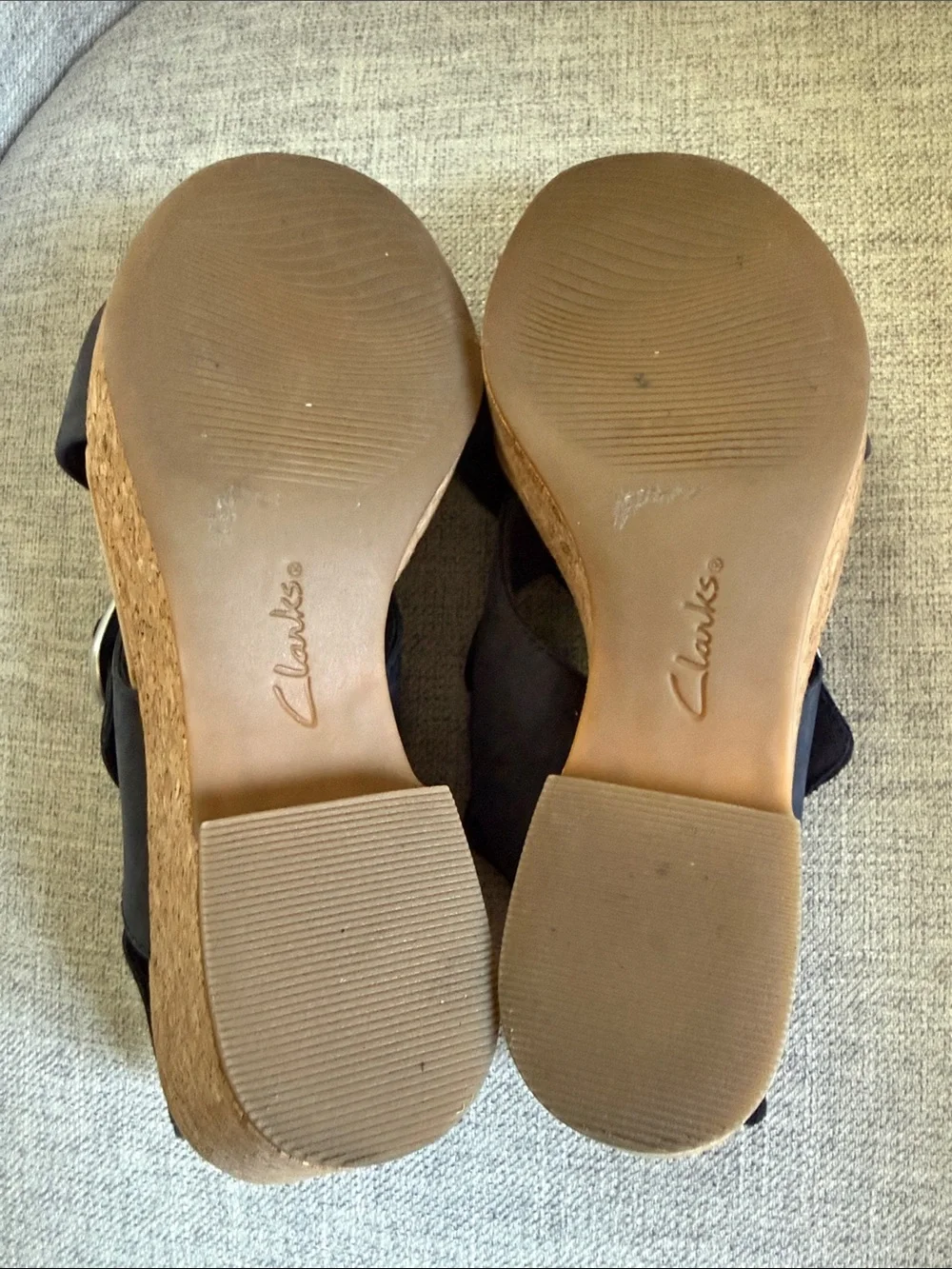 Clarks Women’s Navy Cork Cross‑Strap Wedge Sandals with Buckle